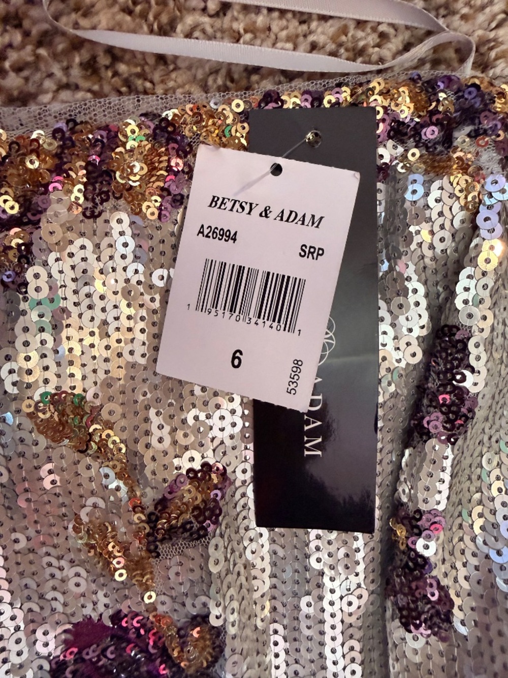 Betsy & Adam Sequin Floral Strapless Sheath Gown - Picture 5 of 5